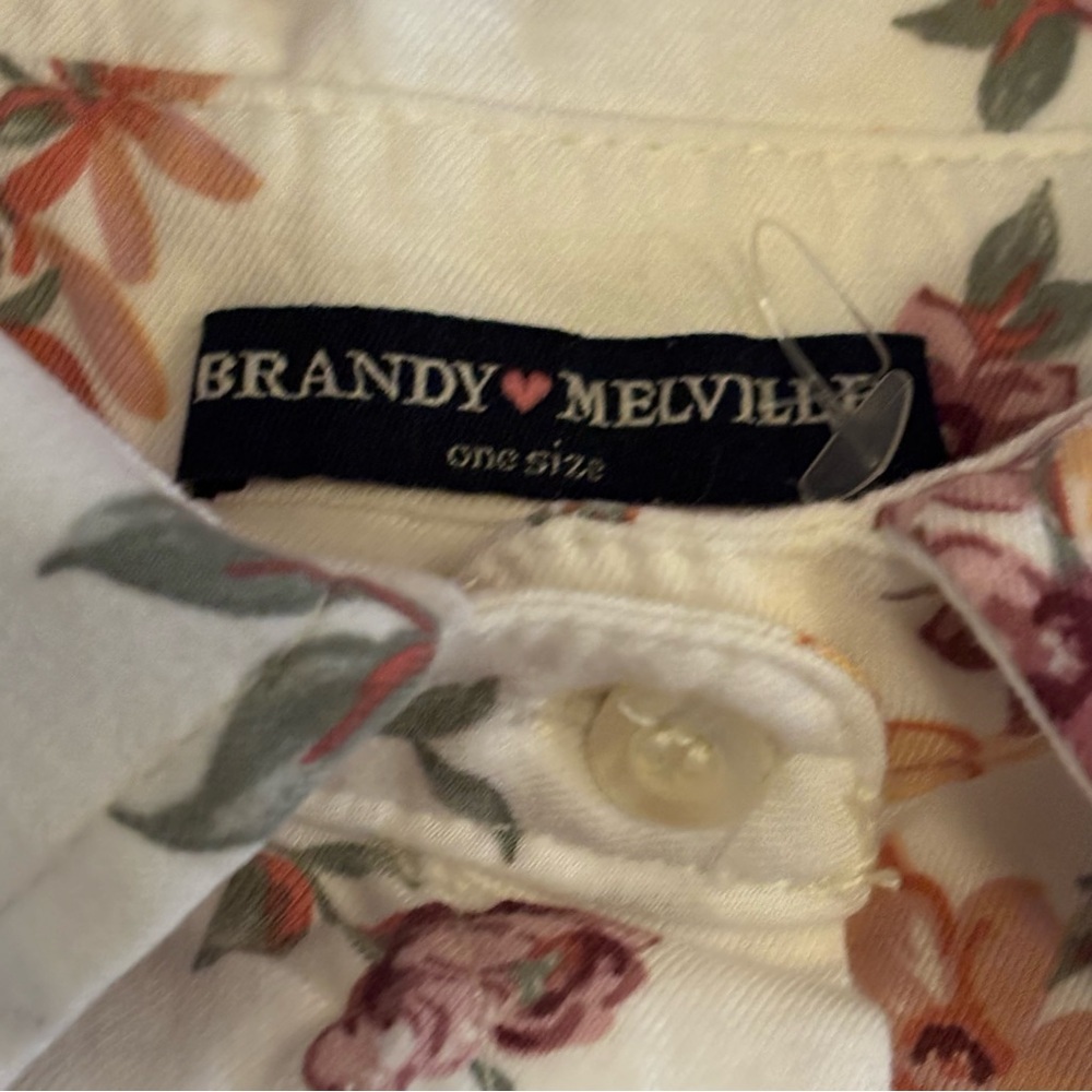 Brandy Melville Preppy White  Floral Button-Down Collared Blouse Shirt - Picture 11 of 11